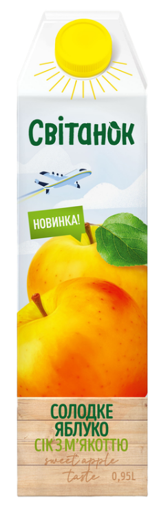 Яблучний сік з м’якоттю гомогенізований стерилізований Світанок картонна пляшка 1л